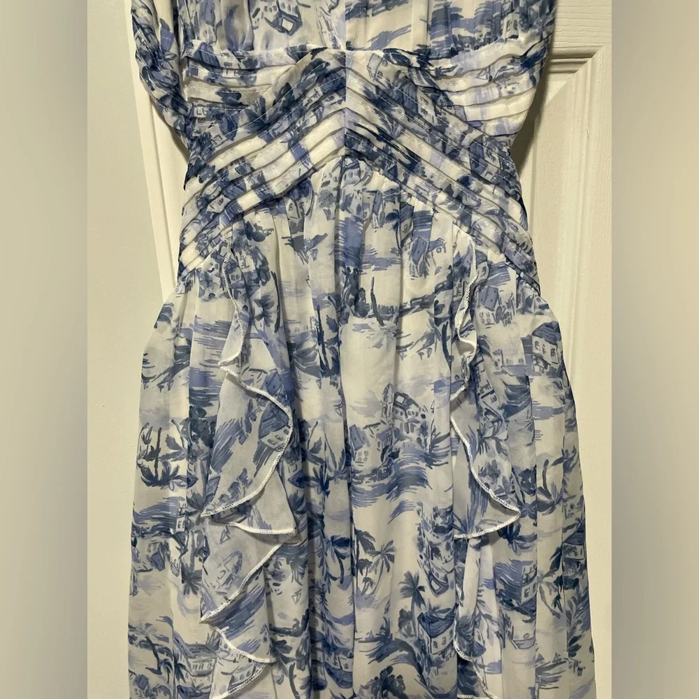 Abercrombie & Fitch Blue and White Toile-Print Sleeveless Maxi Dress